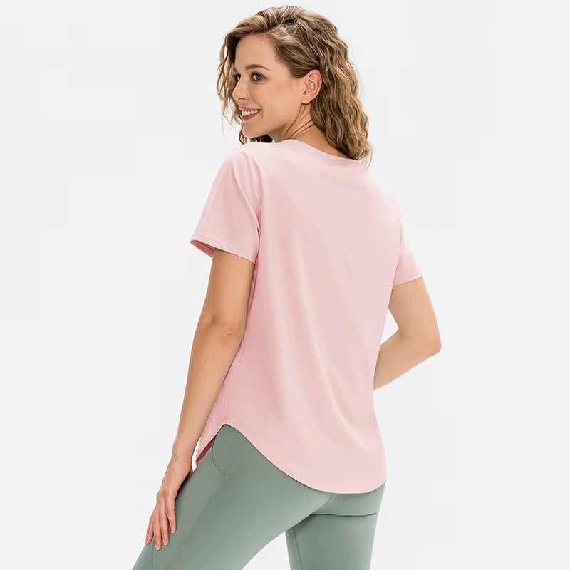 Women Yoga Top Solid Short Sleeve Sport T-Shirt Loose Fitness Yoga Top Gym Shirt Casual Running Top Training Shirt