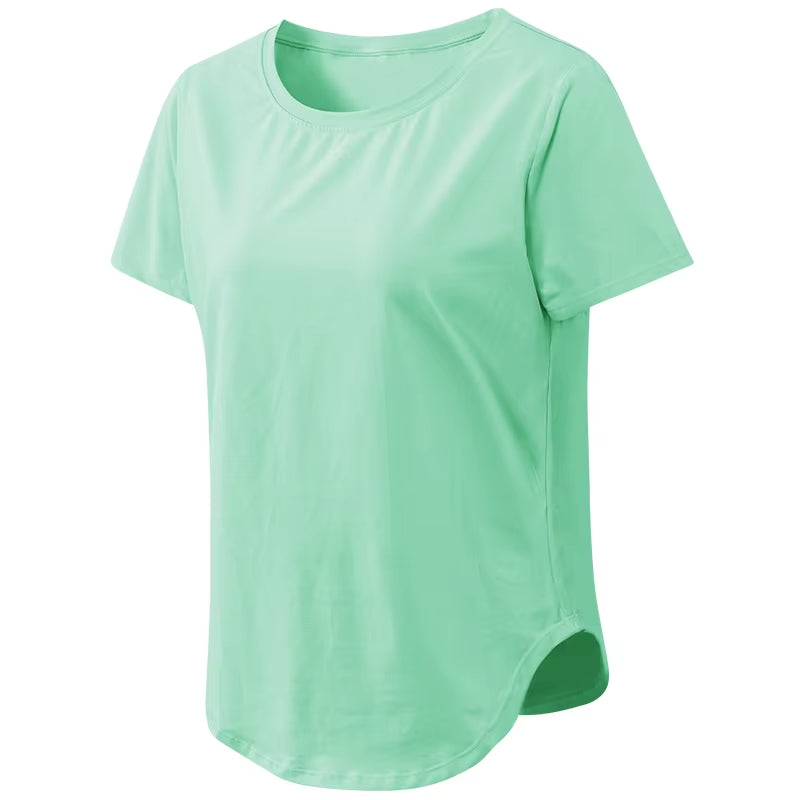 Women Yoga Top Solid Short Sleeve Sport T-Shirt Loose Fitness Yoga Top Gym Shirt Casual Running Top Training Shirt