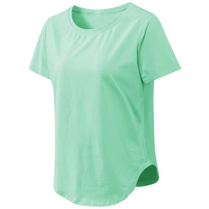 Women Yoga Top Solid Short Sleeve Sport T-Shirt Loose Fitness Yoga Top Gym Shirt Casual Running Top Training Shirt