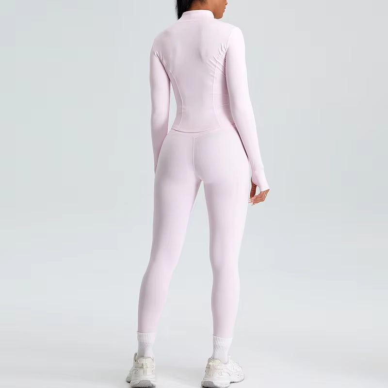 2 Piece Yoga Set Workout Outfits for Women Tracksuit Long Sleeve Zipper Slim Jacket High Waist Leggings Gym Sport Running Suit