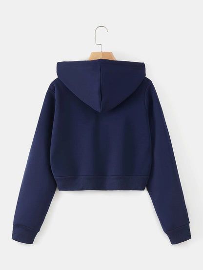 INAWLY Zip up Crop Drawstring Thermal Lined Hoodie,Long Sleeve Tops