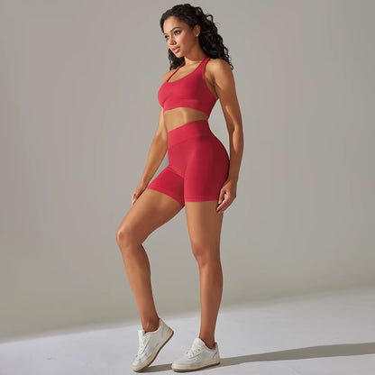 2 PCS Women Yoga Set Seamless Sports Shorts Set Sexy Bra Shorts Sportswear Suit Women'S Summer Gym Clothing Fitness Tracksuit