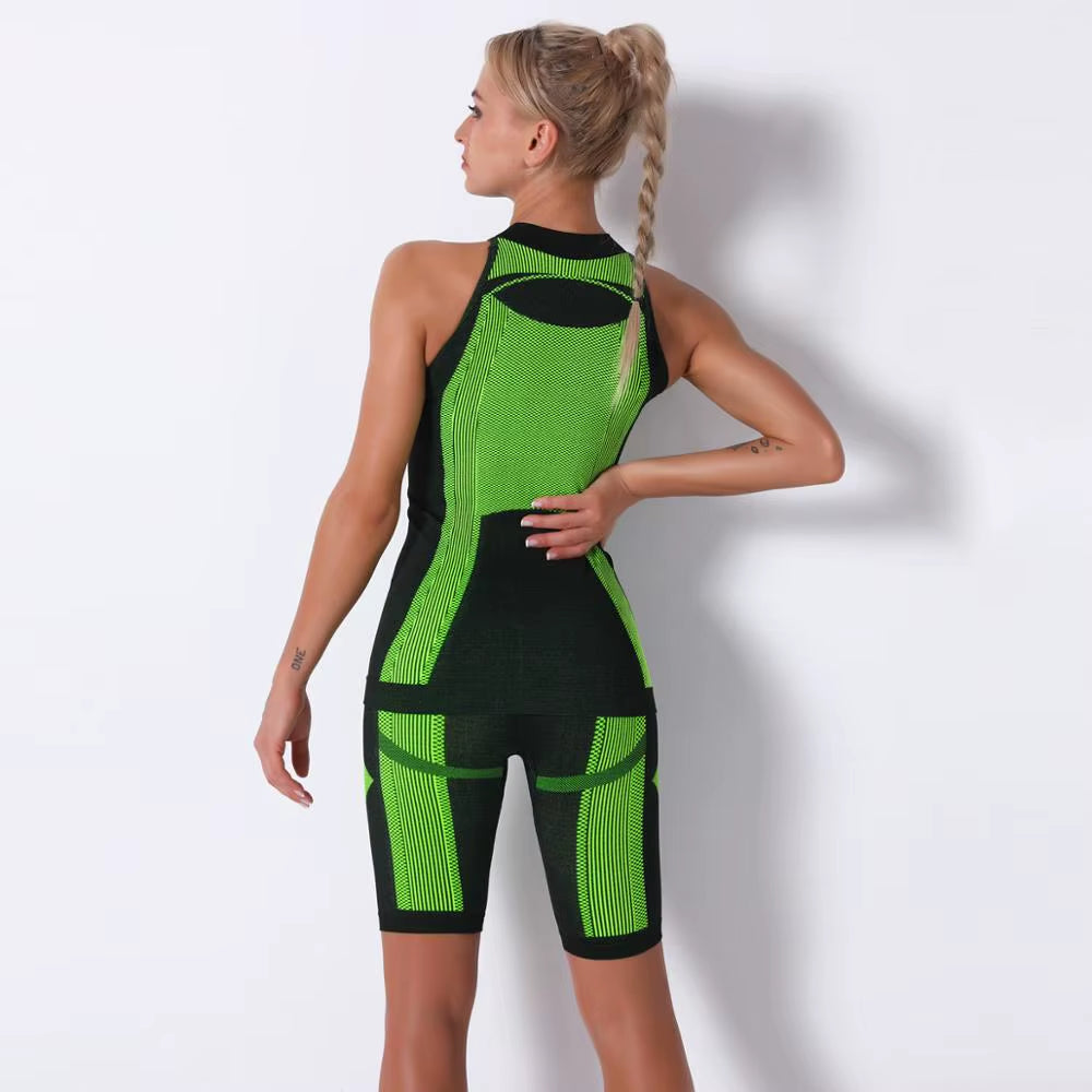 Women Seamless 2PCS Yoga Set Sports Bra High Waist Fitness Gym Shorts Gym Set Running Sportswear Workout Clothes Sports Suits