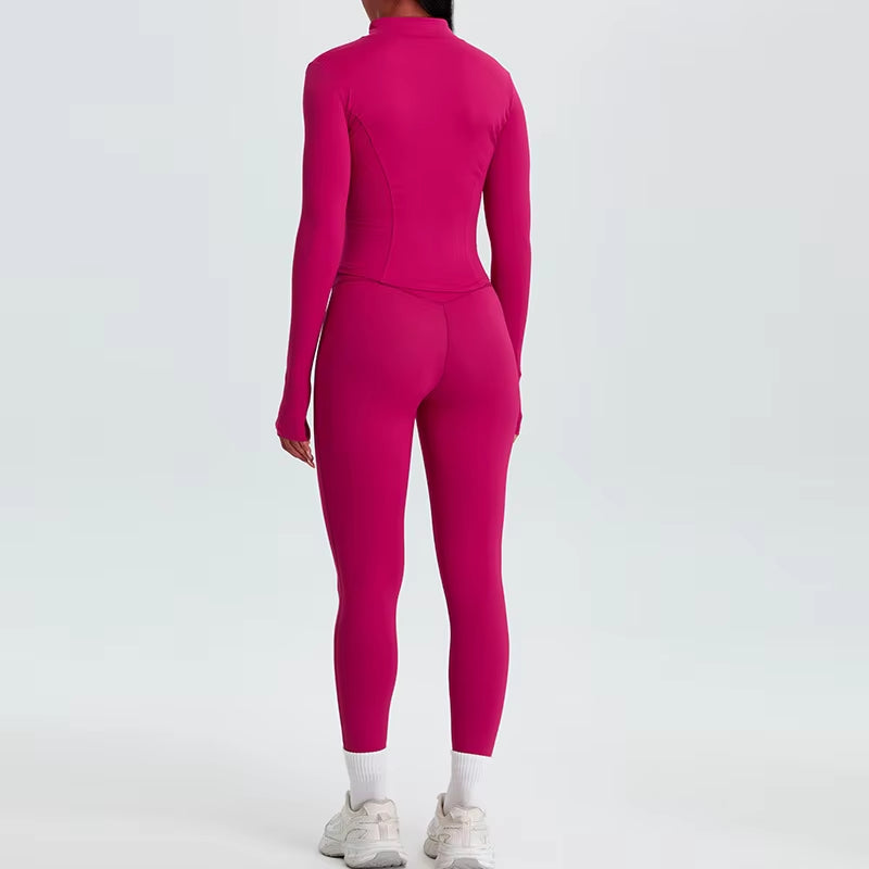 2 Piece Yoga Set Workout Outfits for Women Tracksuit Long Sleeve Zipper Slim Jacket High Waist Leggings Gym Sport Running Suit
