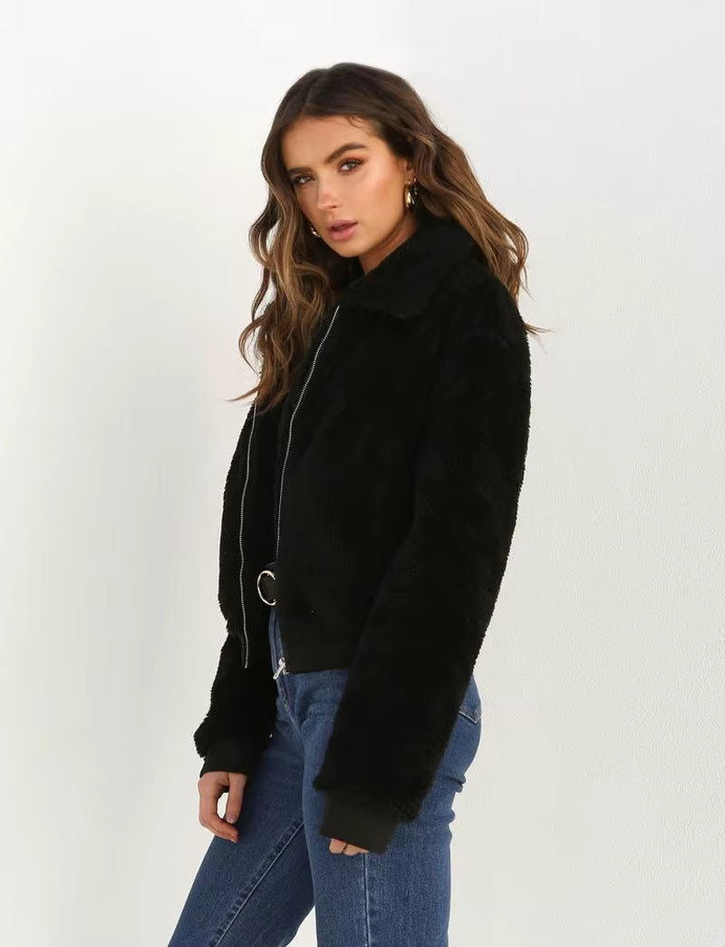 Women Thick Warm Teddy Bear Pocket Fleece Jacket Coat Zip up Outwear Overcoat Winter Soft Fur Jacket Female Plush Coat Elegant
