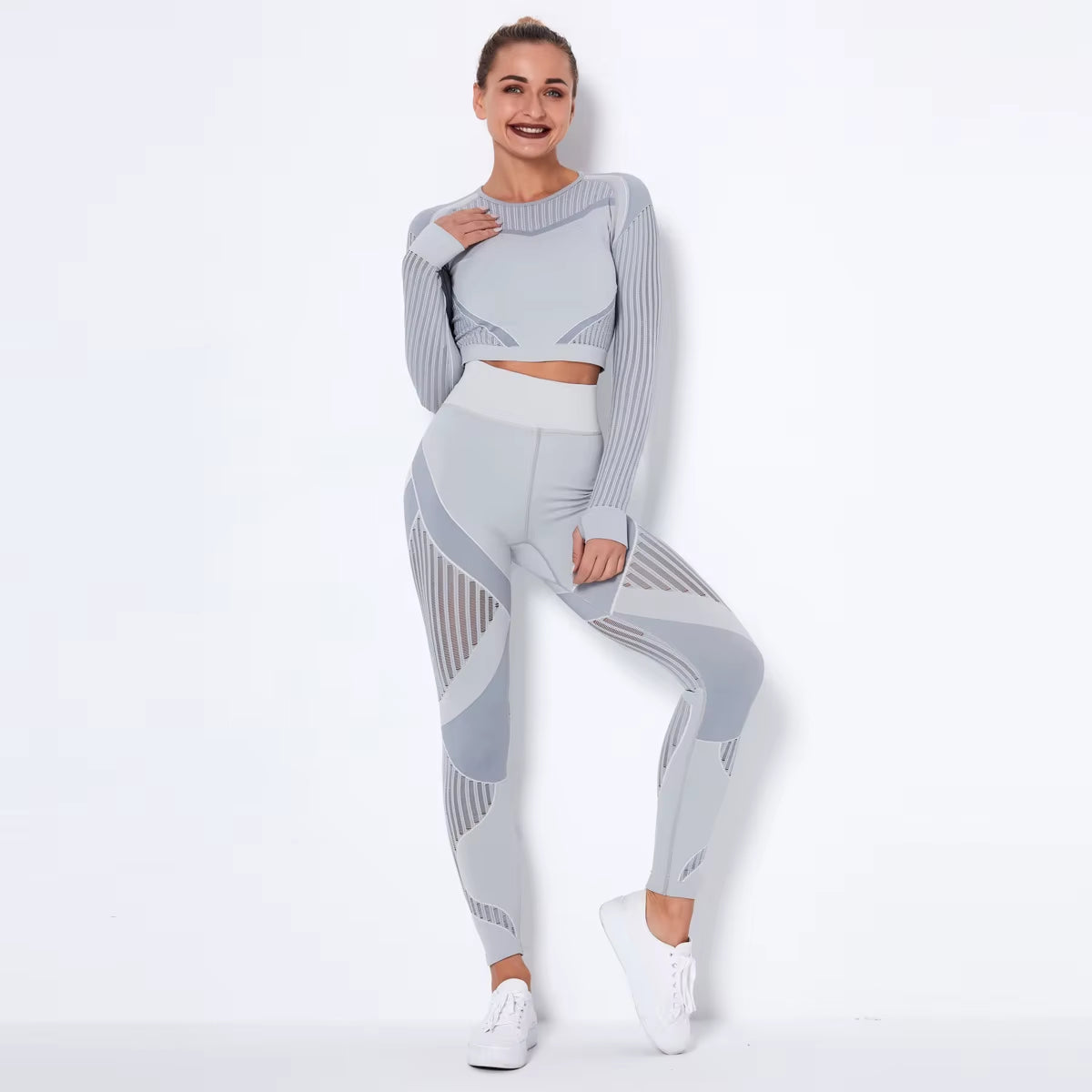 Workout Sets for Women 2 Piece Seamless Yoga Outfit Tracksuit High Waisted Leggings and Crop Top Gym Clothes Set