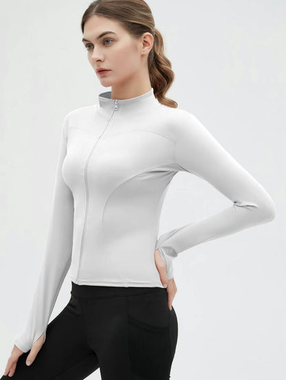 Warm Zip-Up Long Sleeve Fitness Top for Women – Ideal for Active Wear (SUOTF).
